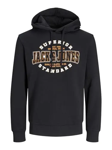 JACK & JONES Herren Hoodie Kapuzenpullover JJELOGO Sweat Hood, Farbe:Schwarz, Artikel:-Black, Größe:3XL