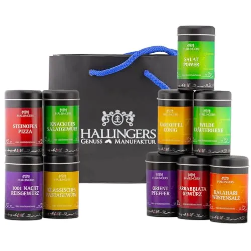 Hallingers Genuss ManufakturGroßes Gourmet Gewürze Geschenkset mit 10 Gewürzen - Made in Germany