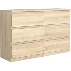 Mobelsta Kommode, Sonoma Eiche, Holzwerkstoff, Teilmassiv,Strukturbuche, 6 Schubladen, 138.5x78.5x39 cm, Wohnzimmer, Kommoden & Sideboards, Kommoden