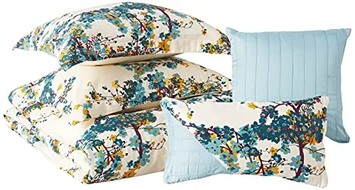 Tribeca Living Casablanca Bettwäsche-Set, 5-teilig, Baumwolle, Blumenmuster, Queen-Size-Bett