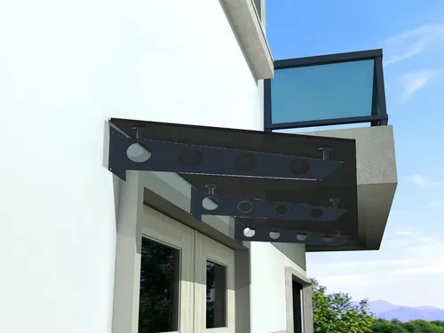 BuyLando.Shop Glaswerk Vordach 250x90cm Grauglas mit Halter RAL7016 - Elegantes Glasvordach für optimalen Schutz und stilvolles Design. Hergestellt aus robustem VSG-Glas, bietet es hohe Stabilität und Langlebigkeit. Ideal für Eingänge und Terrassen.