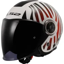 LS2 OF620 Classy Cool Jethelm - Größe M, Weiss-Rot für Männer - Motorradhelm mit verstärktem Kinnriemen und UV- sowie kratzfestem Visier. Ideal für Sicherheit und Style auf der Straße!