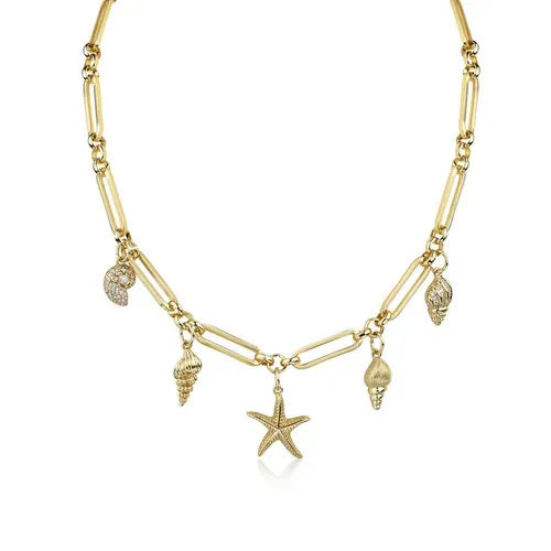 Damen Kette Gold vergoldet 24 Karat Muschelkette Strandkette Wasserfest K6237DS