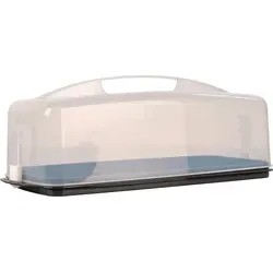 EUROHOME Kuchenhaube 43 cm - Länglicher Kuchencontainer aus Kunststoff - Praktische Servierplatte für Königskuchen, ideal für Aufbewahrung und Transport. Mit sicherem Klickverschluss und Tragegriff bleibt Ihr Kuchen frisch und gut geschützt.