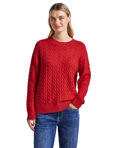 Street One Damen 3015494 Kuscheliger Strukturpullover, Racing Red, Größe 38 - Kuscheliger Strickpullover mit Rundhalsausschnitt und Langarm, ideal für kühle Tage. Angenehm weiches Material und modisches Strukturmuster für einen stylishen Look.