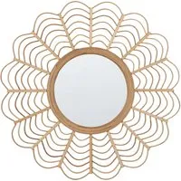 Beliani Moderner Wandspiegel Rattan in Sonnenform ø 60 cm - Dekorative Wandspiegel aus Rattan und Bambusholz, ideal als Eyecatcher für Wohnzimmer, Esszimmer oder Schlafzimmer – pflegeleicht und mit praktischem Haken für einfache Montage.