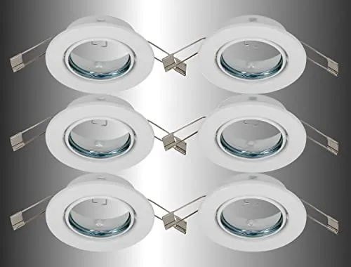 Trango 6er Set Einbaustrahler 6729-066AK in Rund weiß matt Einbauleuchte, Deckenstrahler, Badleuchte, Strahler incl. 6x GU10 Fassung geeignet für LED & Halogen (ohne Leuchtmittel)