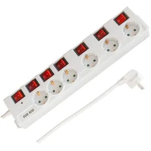 FeinTech 6-fach Steckdosenleiste mit USB-A und Überspannungsschutz