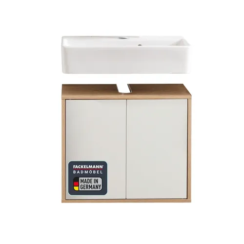 Badmöbel Set Badschrank Weiß 60 cm 2-tlg von Fackelmann FINN - Modernes Badmöbelset, Made in Germany, mit innovativem Push-to-open Türmechanismus und pflegeleichter Oberfläche für Ihr Badezimmer.