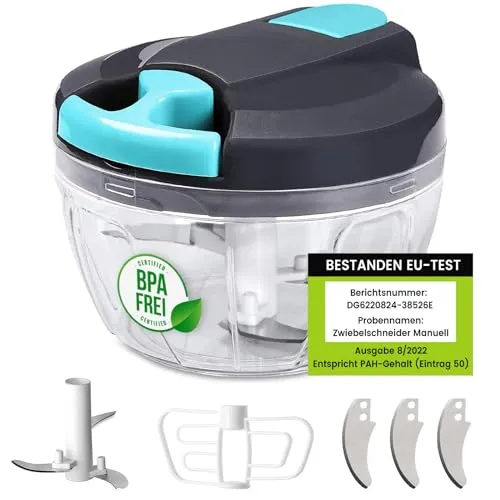 SOMLAW Zwiebel Zerkleinere Manuell, 520ml Zwiebelschneider mit 6 Klingen und 1 Mixer, Zwiebelhacker Gemüseschneider, Multizerkleinerer Manuell, Vegetable Onion Chopper Multischneider Knoblauchhacker