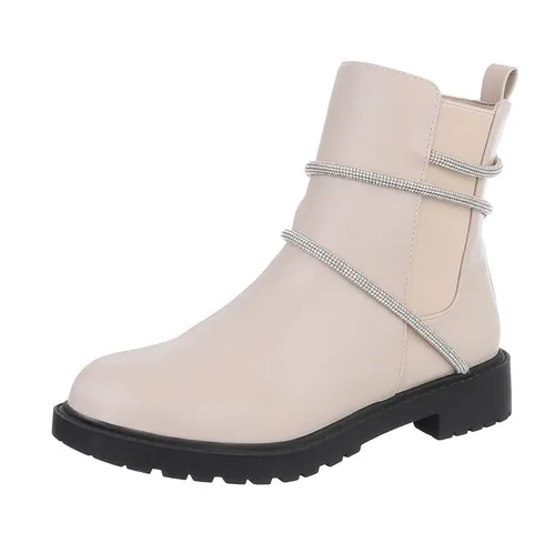 Ital-Design Damen Stiefeletten Leicht gefüttert in Beige - Stylische, flache Stiefeletten für Damen in beiger Lederoptik. Ideal für Frühling und Herbst, leicht gefüttert für angenehmen Tragekomfort und mit praktischem Reißverschluss.