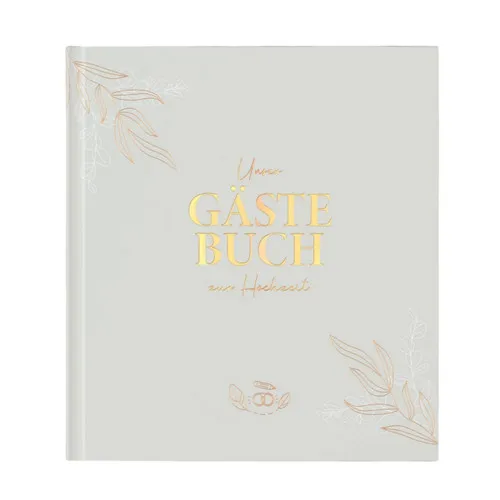 LEAF & GOLD® Hochzeitsgästebuch mit Goldfolienprägung - Edles Gästebuch für die Hochzeit mit 50 Seiten und abwechslungsreichen Fragen, ideal um Erinnerungen festzuhalten. Perfekt für Paare, Familie und Freunde.