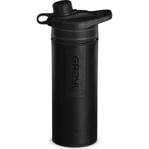 Grayl GeoPress Purifier Bottle Covert Black - Trinkflasche mit Wasserfilter - Wasserfilterflasche in Schwarz, ideal für Outdoor-Abenteuer und sicheres Trinken aus unsicheren Quellen.