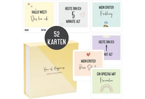Things of Happiness Grußkarte Meilensteinkarten Baby, 52 Fotokarten für Junge & Mädchen, Mein 1. Lebensjahr Set, Geschenk zur Geburt
