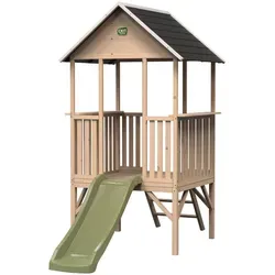 EXIT Panorama 300 Holzspielhaus mit Rutsche - Spielplätze: Großzügiges Holzspielhaus auf Stelzen mit Rutsche, ideal für mehrere Kinder und bietet einen fantastischen Rundumblick im Garten.