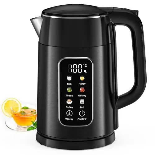 Wasserkocher mit Temperatureinstellung 1,7L 2200W Edelstahl Schwarz