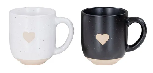 Levandeo® Tasse, 2er Set Steingut Tassen Schwarz Weiß 300ml Herz Kaffeebecher