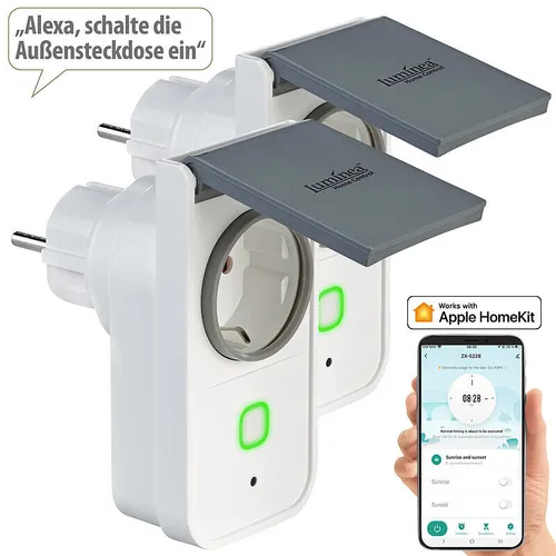 2er-Set WLAN-Outdoor-Steckdosen, HomeKit-fähig, App, Strommessung