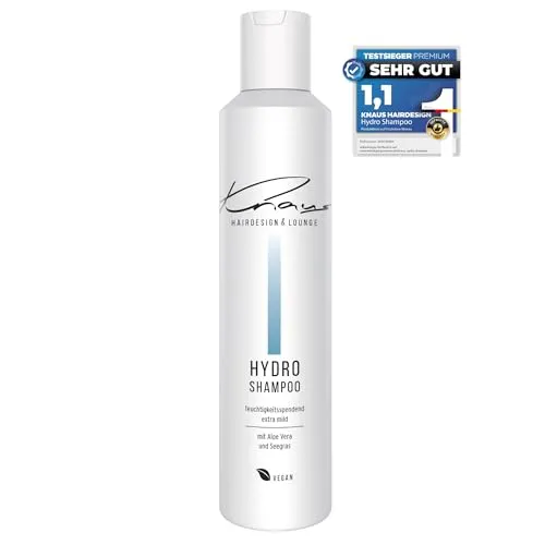 Knaus HYDRO Shampoo – Feuchtigkeitsspendendes, mildes Shampoo für alle Haartypen – mit Aloe Vera & B5 Seegras – Reinigung & Pflege – für trockenes, strapaziertes und gefärbtes Haar Salonqualität