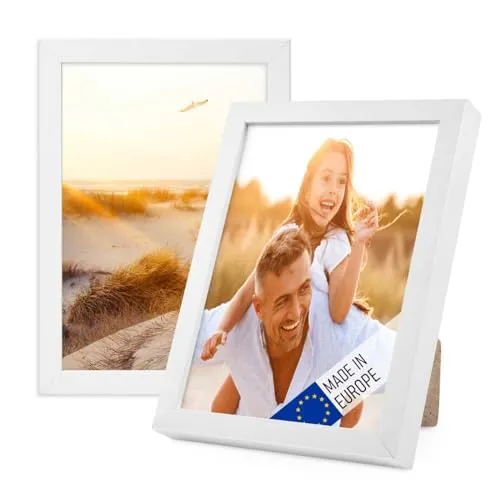 PHOTOLINI Bilderrahmen Holz 10x15 Weiß, Holzbilderrahmen Made in EU, 2er Set, bruchsicheres Acrylglas, zum Aufhängen & Aufstellen, extra Zubehör - für Ihre liebsten Fotos & Bilder