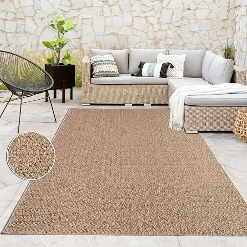 Paco Home Teppich Indoor-Outdoor, Jute-Look - Teppiche für draußen, robust und wetterfest, ideal für Terrasse und Wohnzimmer, pflegeleicht und Fußbodenheizung geeignet.