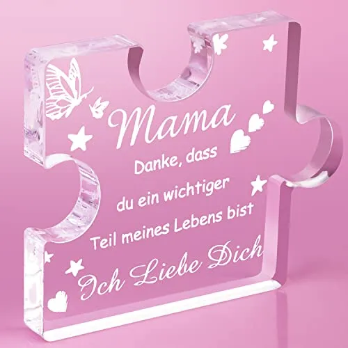 RISFIHEI Muttertagsgeschenk, Geschenke für Mama, Mama Geburtstagsgeschenk-Gravierte Acryl Block Puzzle-Ma-ma Geschenk,Geschenk für Geburtstag/Muttertag/Christmas