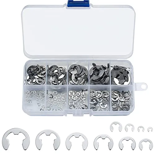 Ewwtrey Sicherungsring für E-Clip, 200 Stück Sicherungsscheiben Edelstahl fÜr Wellen Sortiment Kit, Externe Haltering Snap Intern, mit Kunststoffbox - M1.5/M2/M3/M4/M5/M6/M7/M8/M9/M10