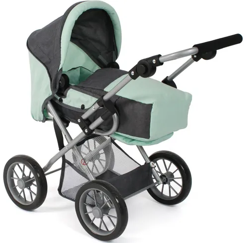 CHIC2000 Kombi-Puppenwagen Leni, Grau-Mint - Kombi-Puppenwagen für Puppen bis 46 cm, mit herausnehmbarer Tragetasche, höhenverstellbarem Schiebegriff und verstellbarem Verdeck – ideal für kleine Puppeneltern!