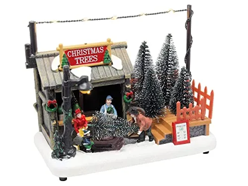 Spetebo LED Weihnachts Dorf - Weihnachtsbaum Stand / 18,5 cm - Weihnachtsdekoration Winterdekoration mit Beleuchtung Innen