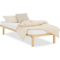 Homestyle4u Holzbett Palettenbett 90x200 mit Lattenrost - Schlichtes Massivholzbett aus unbehandelter Kiefer, stabil und ideal für kleine Schlafzimmer oder Gästezimmer. Inkl. robustem Lattenrost, modernes Palettenbett-Design für DIY-Fans.