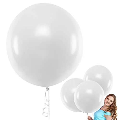 Bluelves Luftballon Hochzeit Weiß, Riesen Luftballons, XXL Luftballon Weiß 90cm, Grosse Luftballons Weiß, Hochzeit Geburtstag Kindergeburtstag Karnevals Deko