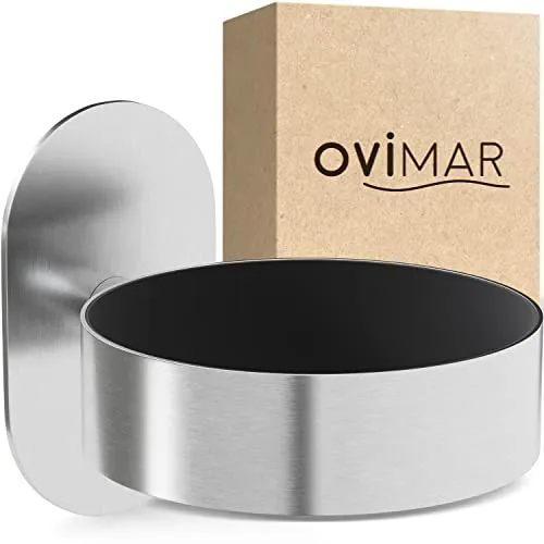 ovimar Haartrocknerhalter Glyngore | Edelstahl Silber mit Wandmontage - Haartrocknerhalter aus hochwertigem Edelstahl, selbstklebend ohne Bohren, mit schützender Fönpolsterung für ein kratzfreies Aufbewahren im Badezimmer.