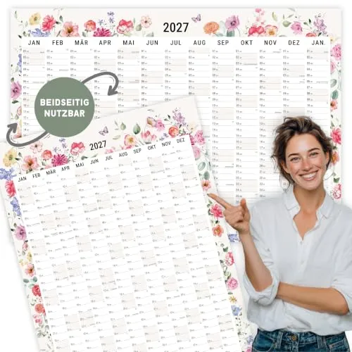 heaven+paper Wandkalender 2027 | A1 | Jahresplaner 2027 | Wandplaner 27 | Naturpapier | Feiertage | Schulferien | Calendar made in Germany | XXL Wandkalender