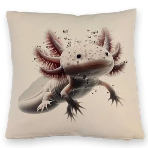 speecheese Axolotl Kissen mit Leinenoptik Bezauberndes Axolotl Kissen mit Leinenoptik Perfekt für Amphibien-Liebhaber Aquarium Deko Salamander Unterwasser-Motiv Zum Schwimmen Relaxen