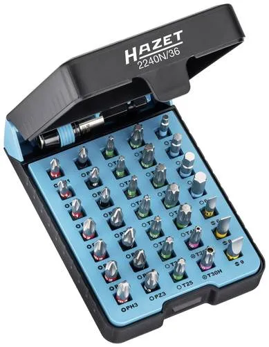 Hazet 2240N/36 Bit-Set 36teilig - Steckschlüssel-Set mit 36 Bits, optimale Übersicht dank cleverer Scharniergestaltung für schnelles Arbeiten und sicheren Sitz der Bits.