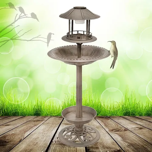 Design Vogel Tränke Brunnen mit Solar LED Beleuchtung