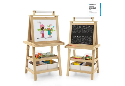COSTWAY Standtafel Kinder Staffelei, doppelseitig, mit Magneten & 2 Boxen