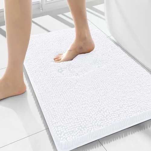 Homaxy rutschfeste Badematte Chenille Badezimmerteppich Mikrofaser Badteppich Saugfähige Hochflor Badvorleger - 40 x 60 cm, Weiß