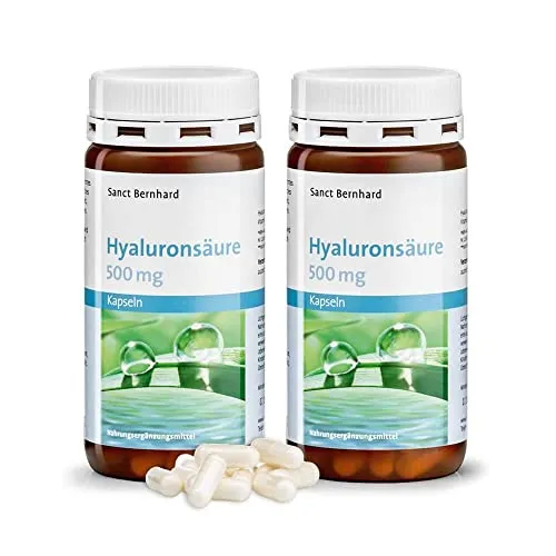 Sanct Bernhard Hyaluronsäure-Kapseln 500 mg | 40 mg Vitamin C & 500 mg reine Hyaluronsäure | 2x 90 Kapseln
