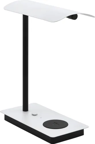 EGLO LED Tischlampe Arenaza mit QI Ladestation - Moderne 1-flammige Tischlampe in Weiß und Schwarz, dimmbar und mit Touch-Funktion; ideal für Büro und Home Office, inklusive kabelloser QI-Ladefunktion für Smartphones.