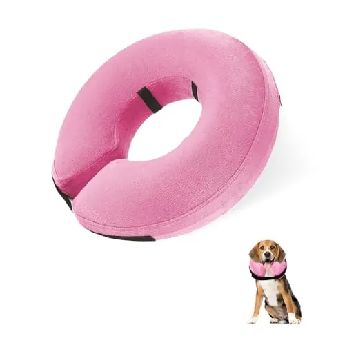 GIDWRIY Halskrause Hund Aufblasbar Rosa,Schutzkragen Hund,Hundekragen Leckschutz,Halskrause Katze,Kragen für Hund Nach Op,Weicher Halskragen Katze,Wiederherstellung Halsband Einstellbar -M