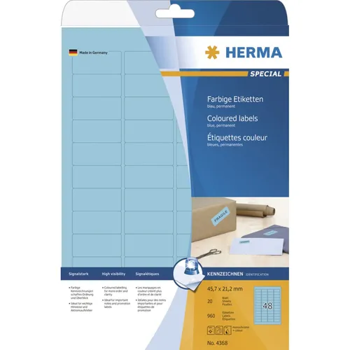 Herma 4368 blau Universal-Etiketten 4.57x2.12 cm (20 Blatt (960 Etiketten))