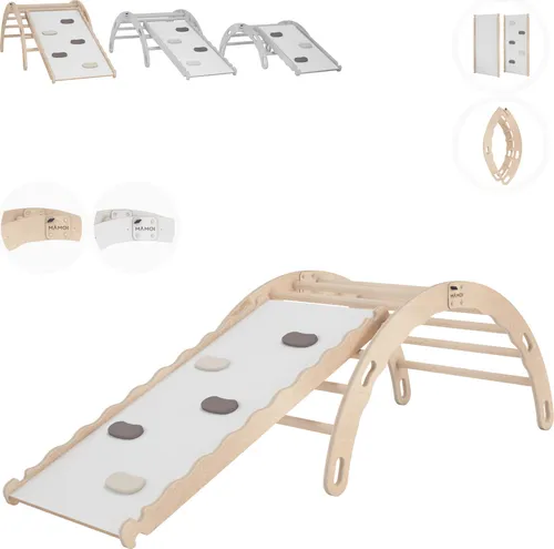 MAMOI® Maxi Kletterbogen mit rutsche, Kletterdreieck, Baby klettern, Regenbogenwippe aus holz, Holzbogen für Kinder, Rutschbrett für spielplatz, Klettergerüst indoor ab 1/2/3 jahre
