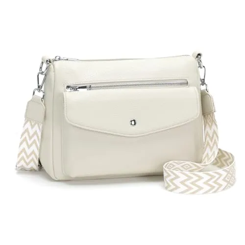Atgbiem Umhängetasche Damen Mittelgroß Handtasche Klein Tasche Damen Crossbody Bag Veganes Leder Beige Geschenke für Frauen