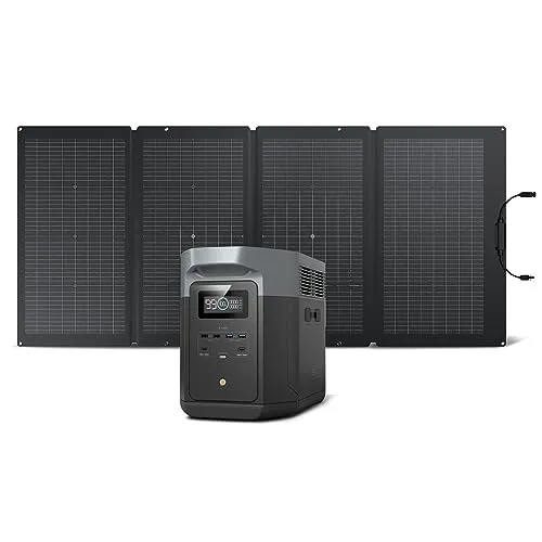Ecoflow DELTA 2 Max Tragbare Powerstation mit 220 W Solarpanel - Ladestation für Camping und Notstrom, 640000 mAh Kapazität und 3000 Lebenszyklen, ideal für Reisen und Outdoor-Aktivitäten.
