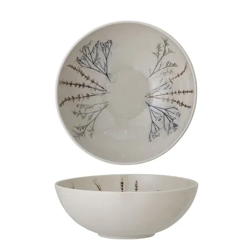 Bloomingville Bea Salatschüssel mit Blumenmotiv - Elegante Salatschüssel aus Steingut (30,5 x 11 cm) mit schönem Blumenmuster, perfekt für stilvolle Tischdekorationen.