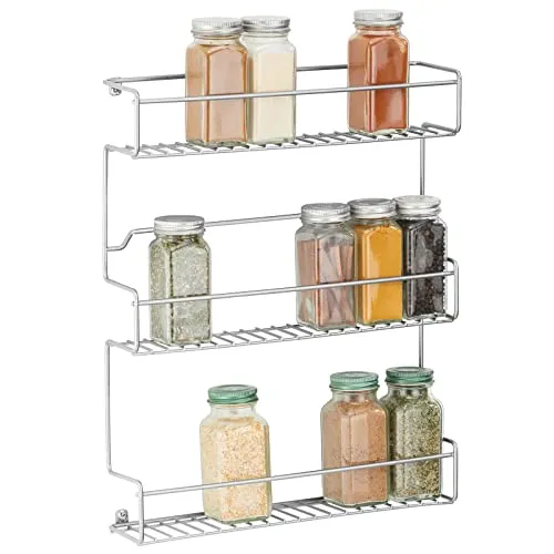 mDesign AFFIXX Gewürzregal selbstklebend - dreistöckige Gewürzaufbewahrung - praktisches Küchenregal ohne Bohren – Metall