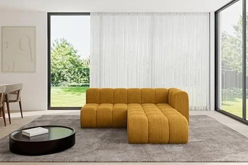 ALTDECOR Modulares Sofa Ecksofa in L-Form Corner modular Sofa Eckcouch Couch Wohnlandschaft Cauchsofa Bodensofa Polstersofa Darnel-L1-205x177x70 cm Senfgelb