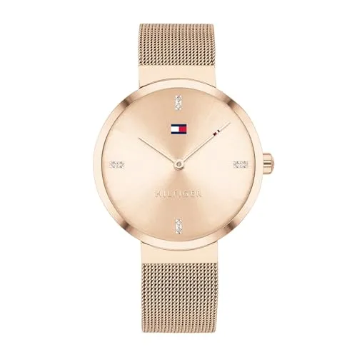 Damenuhr TOMMY HILFIGER LIBERTY 1782218 - Stilvolle Armbanduhr in Gold Rose - Armbanduhren, elegante Damenarmbanduhr aus Edelstahl mit IP Rosè, 35mm Gehäusedurchmesser, 3 ATM wasserdicht und perfekt für jeden Anlass.