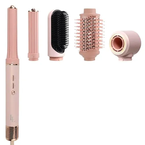 Largolash Warmluftbürste Heißluftbürste 6-in-1 Set, Lockenbürste, Stylingbürsten, 135.000 U/min, ionischer Hochgeschwindigkeits-Haartrockner, 1300W, Rosa Roségold